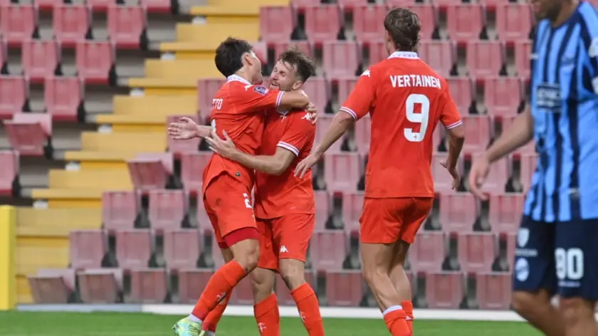 L'esultanza dopo il gol del pareggio (Bruni)