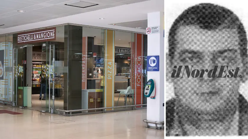 Il bar della stazione di Trieste dove Hasan Uzun (a destra) aveva lasciato il trolley con pistola e munizioni. Foto Silvano