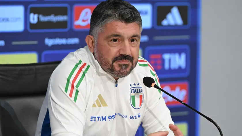 Il ct azzurro Gennaro Gattuso durante la conferenza stampa a Coverciano