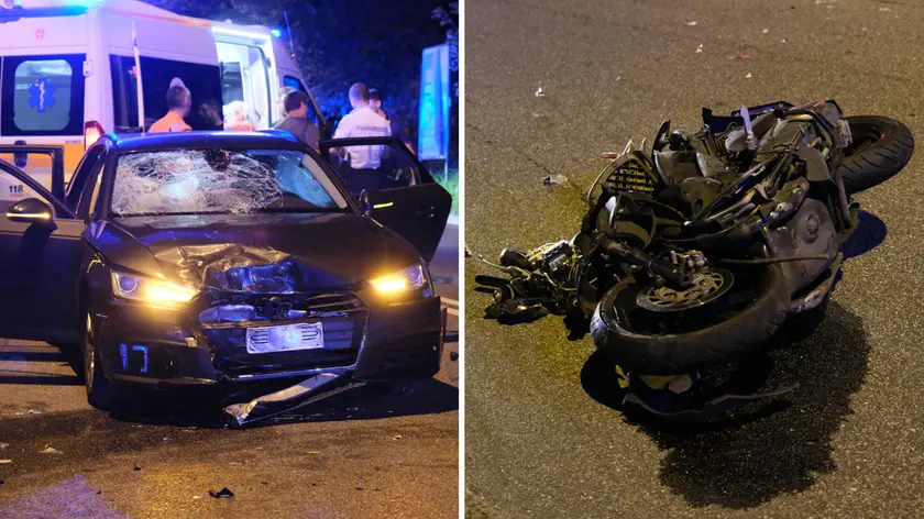 A sinistra l'auto e a destra la moto coinvolte nell'incidente (Silvano)