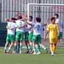 L'esultanza dei giocatori del San Luigi dopo il gol dell'1-0 (Foto Bruni)