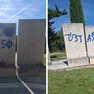 Il monumento ai partigiani di Barbana, imbrattato con scritte ustascia