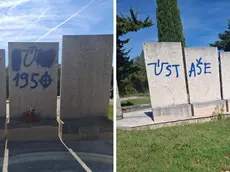 Il monumento ai partigiani di Barbana, imbrattato con scritte ustascia