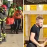 A sinistra i Vigili del fuoco sul luogo dell'incidente, a destra Andrea Misson