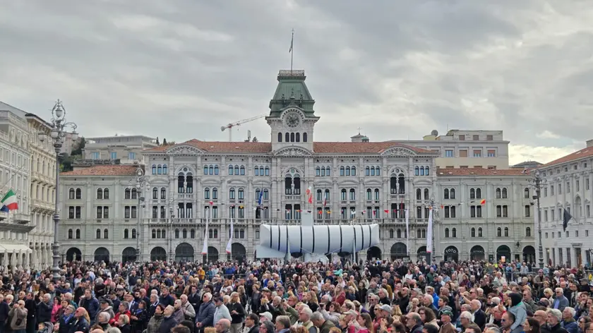 Le persone in piazza Unità per seguire la cerimonia di Nave Trieste