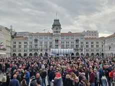Le persone in piazza Unità per seguire la cerimonia di Nave Trieste