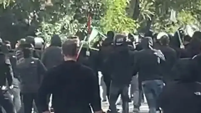 Un fotogramma degli scontri prima di Triestina-Brescia, immortalati in diversi video