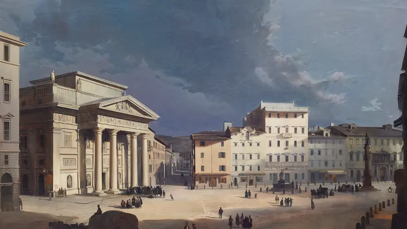 L’olio su tela “Piazza della Borsa a Trieste al chiaro di luna” di Ippolito Caffi