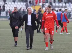 Il tecnico Attilio Tesser con l’alabardato Domen Cernigoj (Lasorte)