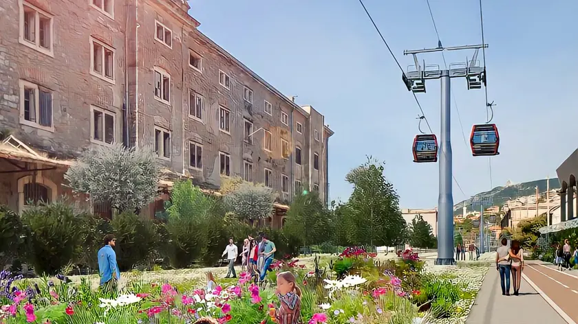 Il rendering del progetto della cabinovia di Trieste