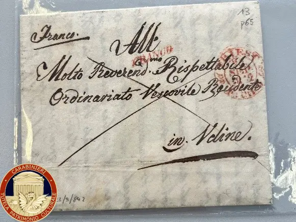 L'epistola del 1842 indirizzata all’Ordinariato vescovile di Udine, sequestrata a un collezionista triestino