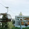 Un render della cabinovia con la cabina in partenza dalla una delle quattro stazioni previste