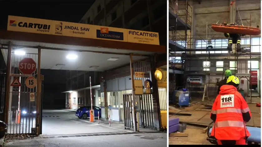 A sinistra l'area Cartubi, dove è avvenuto l'infortunio (foto Lasorte). A destra l'intervento di soccorso