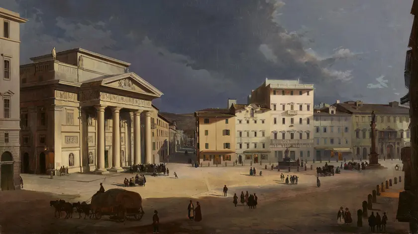 L’olio su tela “Piazza della Borsa a Trieste al chiaro di luna” del pittore bellunese Ippolito Caffi
