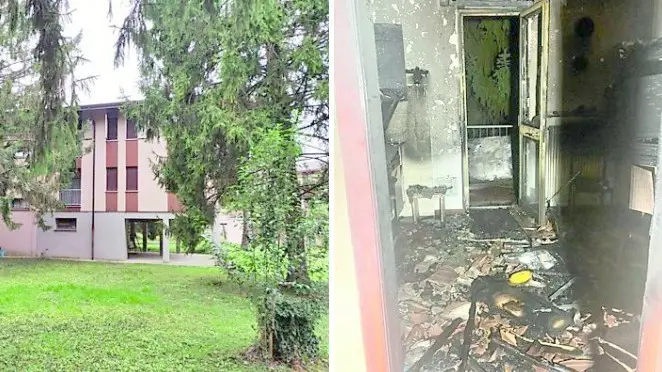A sinistra l’esterno della palazzina (Bonaventura), a destra l’interno dell’alloggio andato a fuoco