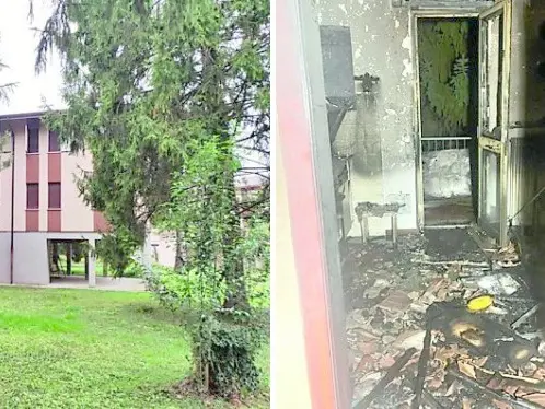 A sinistra l’esterno della palazzina (Bonaventura), a destra l’interno dell’alloggio andato a fuoco