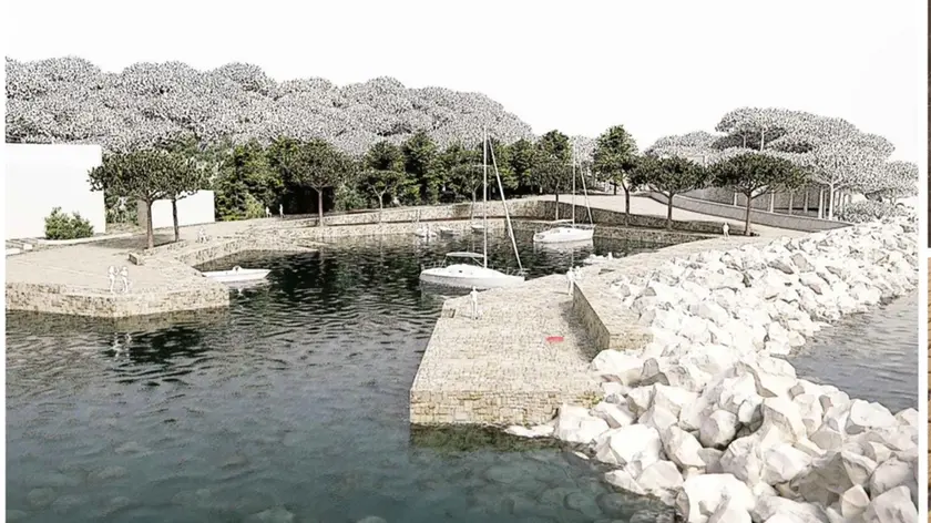Il rendering con il progetto di riqualificazione del porticciolo di Duino