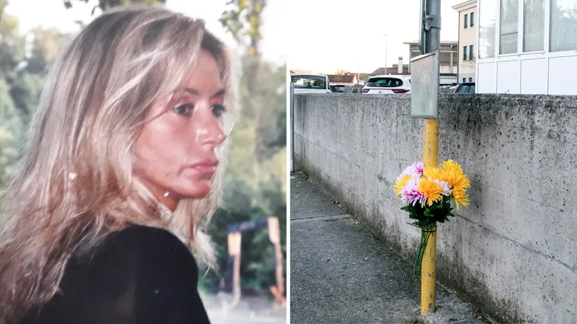A sinistra Giuseppina Gherlani, a destra i fiori accanto al luogo dell’incidente (foto Bonaventura)