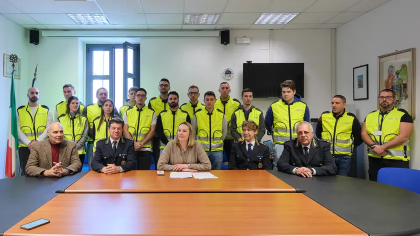 I 16 nuovi vigili; in prima fila, Porro, Jerman, de Gavardo, Colarossi Milocchi (Silvano)