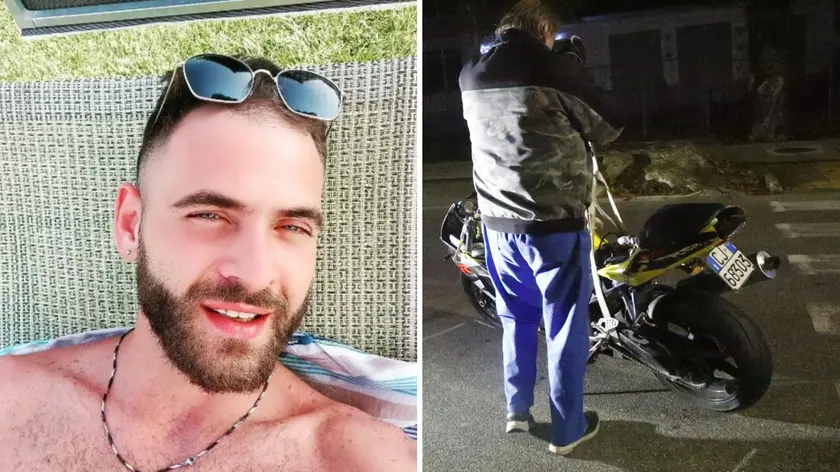Christian Aufiero e la moto dopo l'incidente