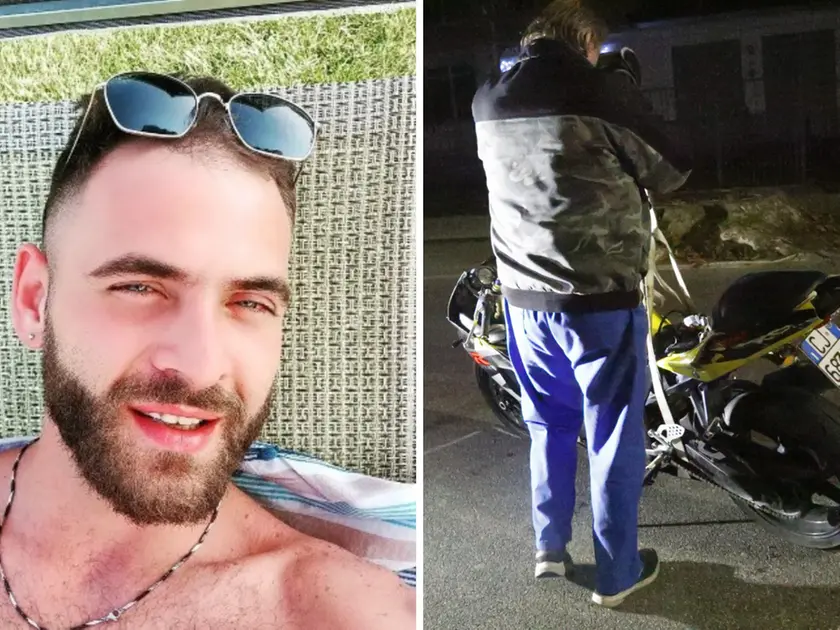 Christian Aufiero e la moto dopo l'incidente