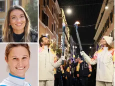 I tedofori di Trieste e, al centro, Christian De Sica e Elisa Santoni a Roma