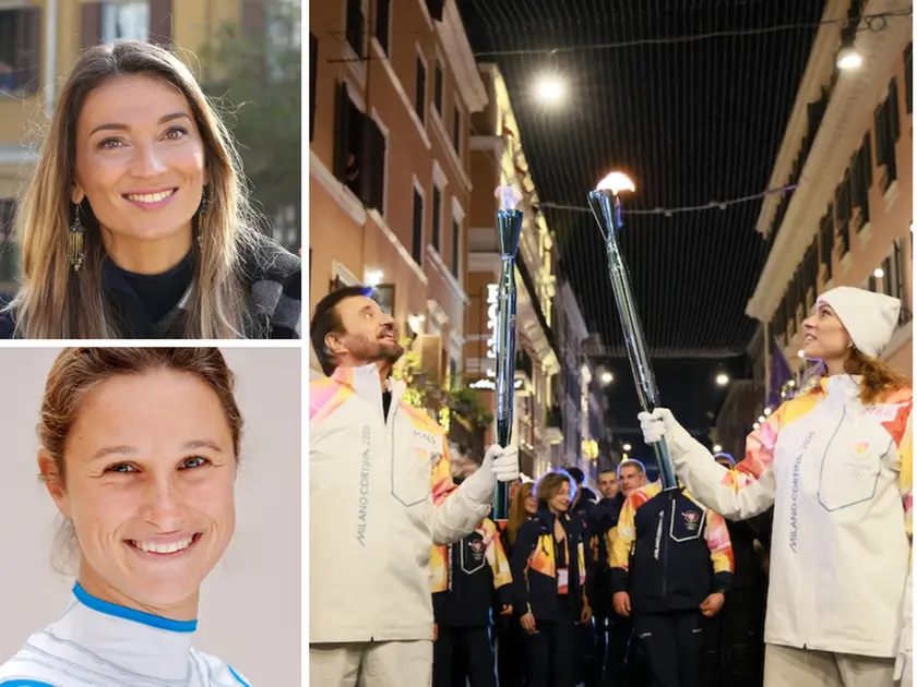 I tedofori di Trieste e, al centro, Christian De Sica e Elisa Santoni a Roma