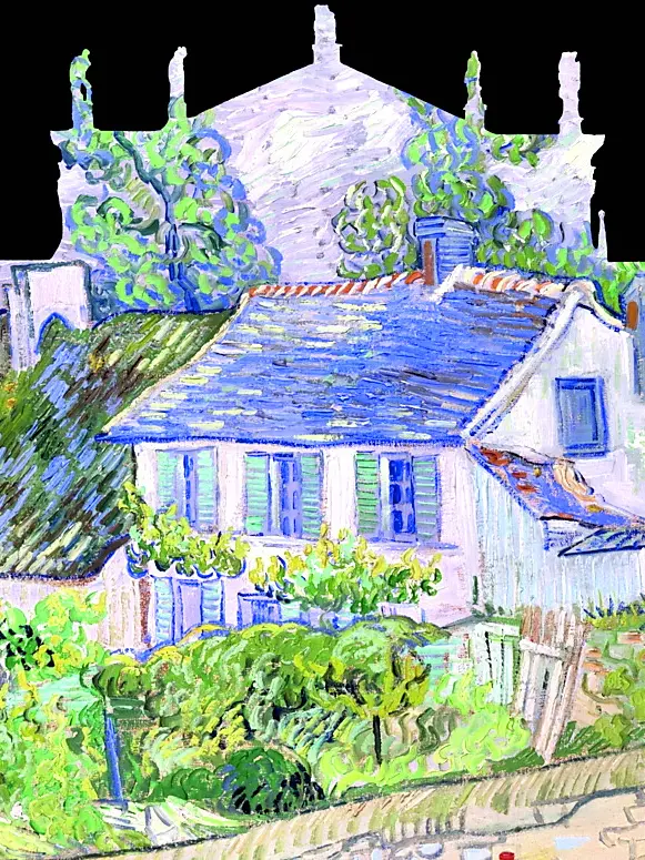 Videomapping che si potrà ammirare il 26 dicembre Sopra, Case a Auvers, Vincent Van Gogh, 1890 (Toledo Museum of Art)