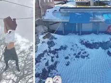 Il 32enne aggrappato a un cavo prima della caduta e la rete di protezione della seggiovia