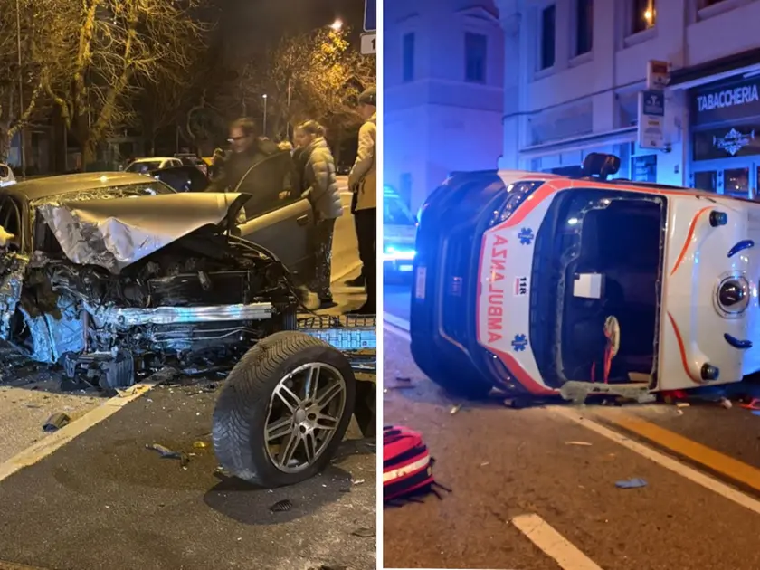 I due incidenti della notte: quello in viale Miramare e l'ambulanza cappottata in via Carducci (Bruni)