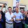 Salvini e Fedriga davanti alla sede regionale di Udine (foto Petrussi)