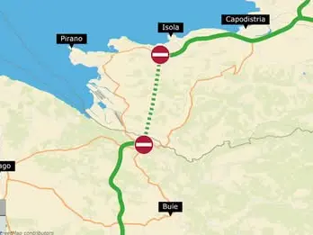 La linea verde tratteggiata indica il collegamento da realizzare tra Capodistria e la Y istriana da Telecapodistria