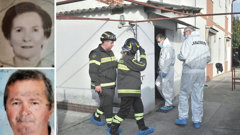 Luigi Codotto e Luigia Rossi, a destra i carabinieri del reparto scientifico nella villetta a Latisana