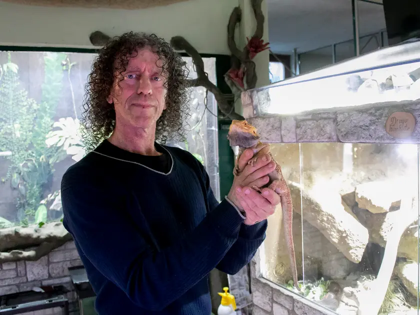 Il gestore del Centro di recupero fauna mostra un'iguana barbuta. Foto servizio di Katia Bonaventura