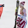 Sofia Goggia festeggia per l'oro nella discesa femminile di sci alpino con Lindsey Vonn, USA. Giochi olimpici invernali 2018, Corea