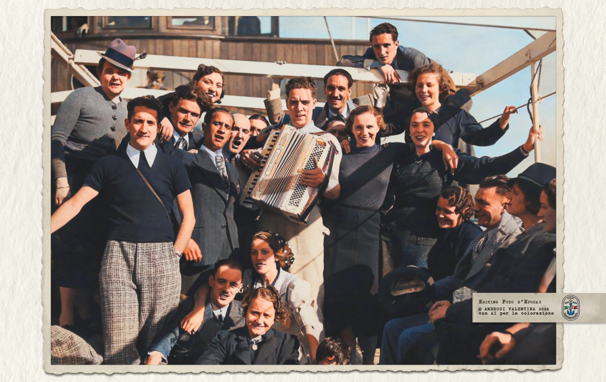 Gita a Fiume in traghetto nel 1936 colorata con l'AI