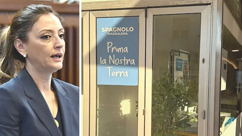 La consigliera regionale Maddalena Spagnolo e la sede latisanese della Lega come appare oggi