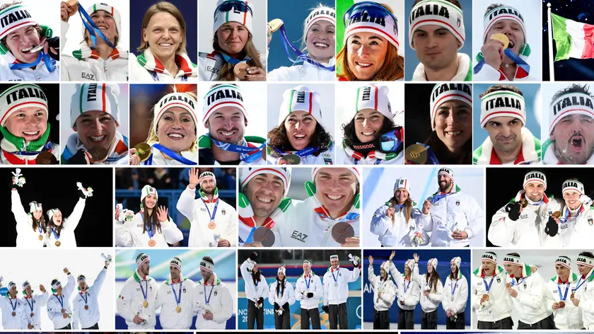 Alcuni degli atleti della spedizione azzurra che tornano dai Giochi olimpici di Milano Cortina con una medaglia al collo