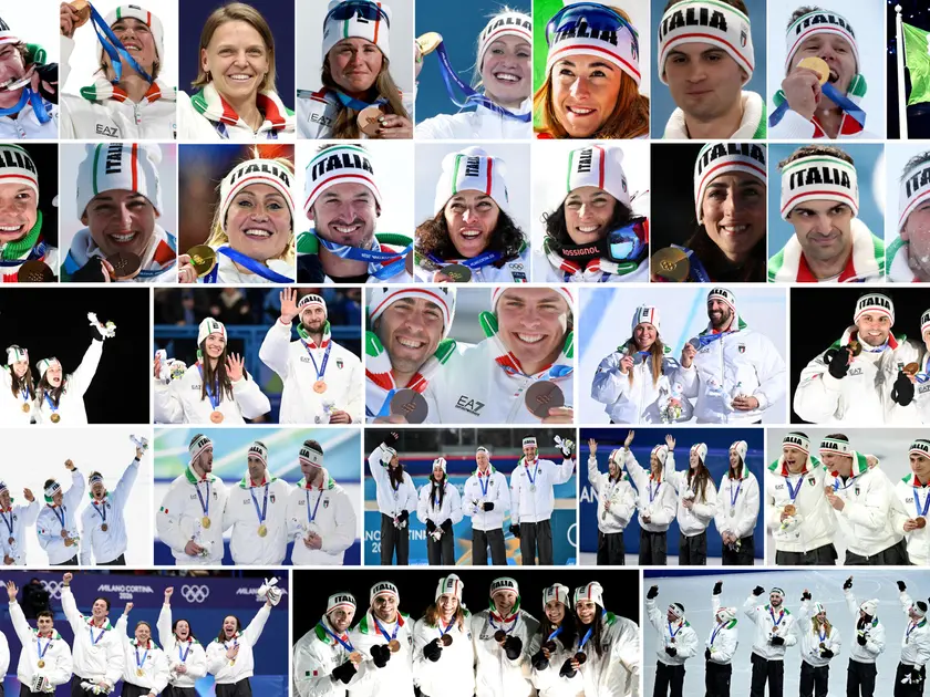 Alcuni degli atleti della spedizione azzurra che tornano dai Giochi olimpici di Milano Cortina con una medaglia al collo