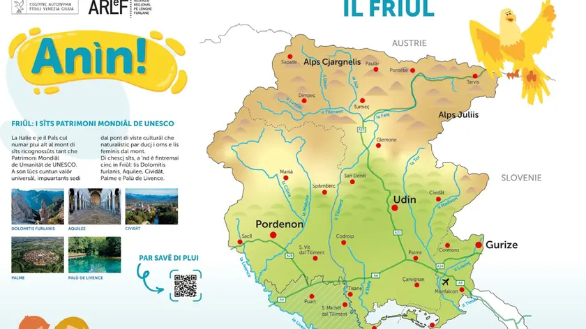 Il poster didattico destinato alle scuole elementari a cura dell’Agenzia regionale per la lingua friulana, scaricabile dal sito della stessa Arlef