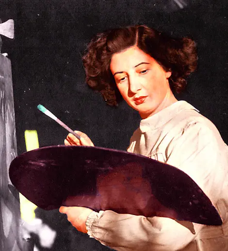 Alice Psacaropulo ritratta nel 1948 mentre dipinge