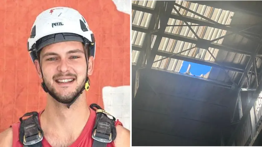 Tommaso Andreuzza e il pezzo del lucernario ceduto