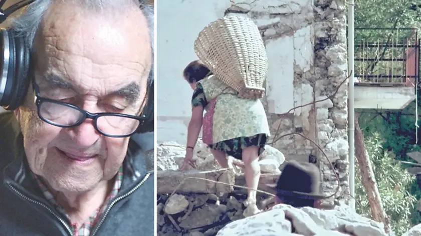 Una scena del docufilm sul terremoto in Friuli e Bruno Pizzul, voce narrante