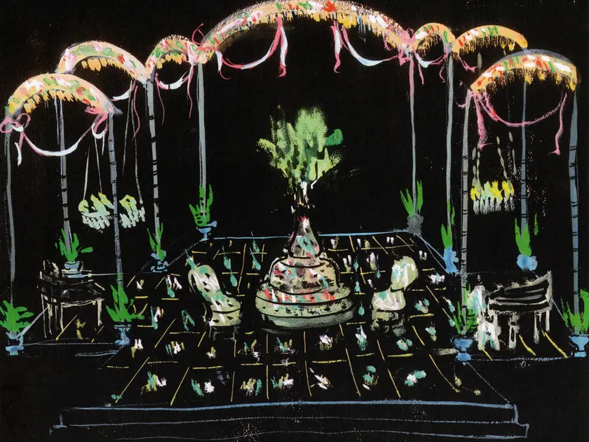 Bozzetto di scena per Una visita di nozze disegnato a Leonor Fini