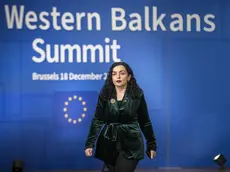 La presidente del Kosovo, Vjosa Osmani, a un vertice a Bruxelle. Foto Agf