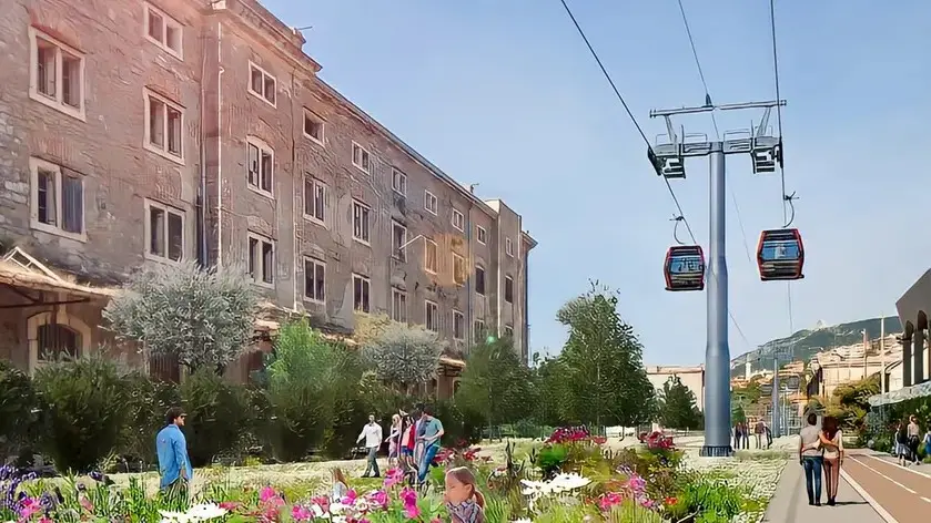 Il rendering della cabinovia di Trieste