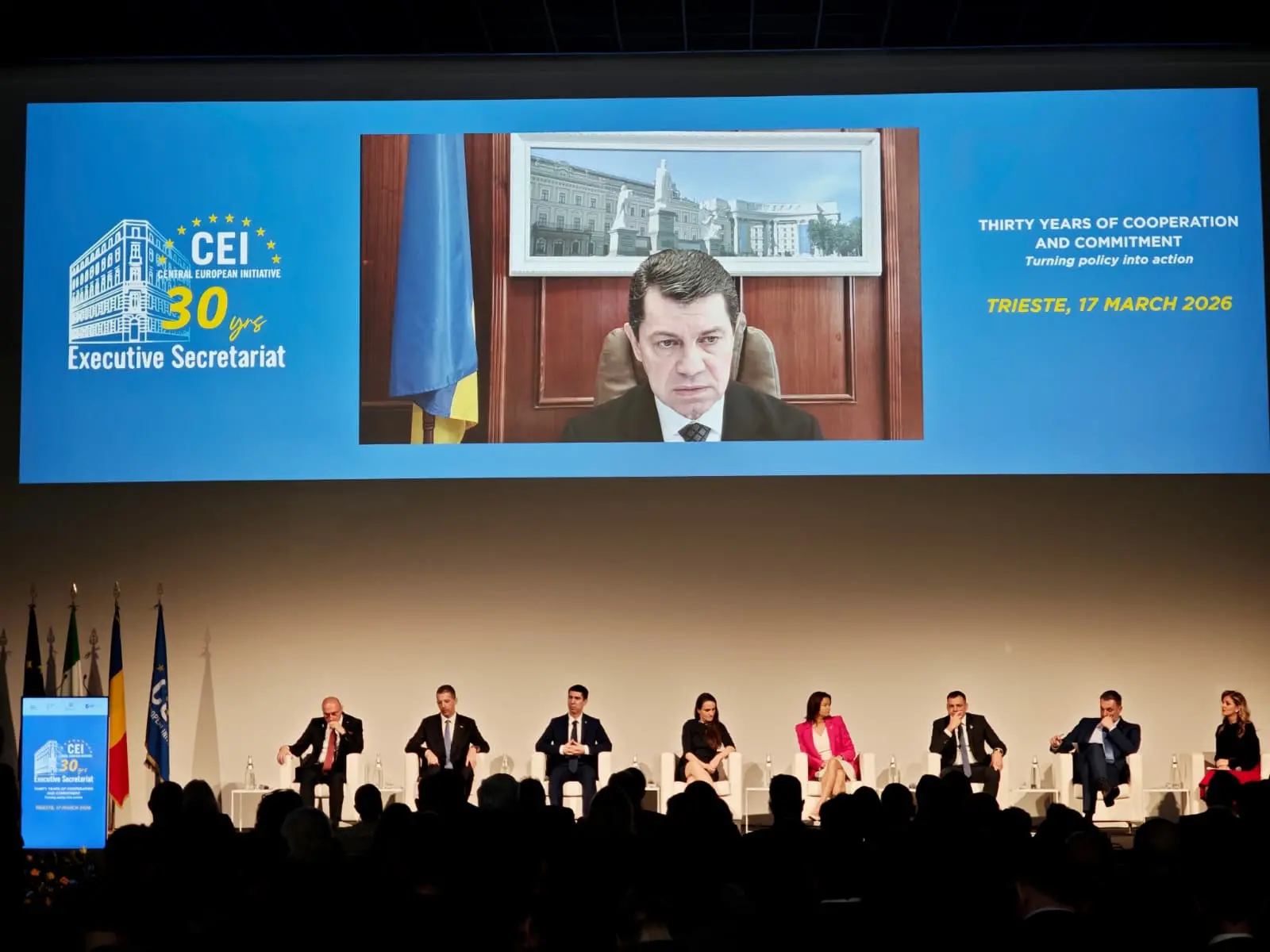 Il viceministro degli Esteri ucraino in collegamento (foto Andrea Lasorte)