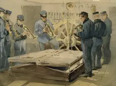 La banda imbarcata a bordo della fregata, acquerello 1857