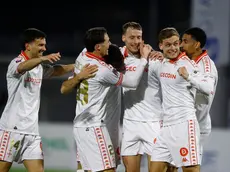 L'esultanza per il raddoppio di Vertainen (Lasorte)