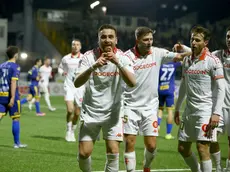 La gioia di Alessandro Faggioli dopo la rete dell’1-0 al Briamasco (foto Mariani / Lasorte)